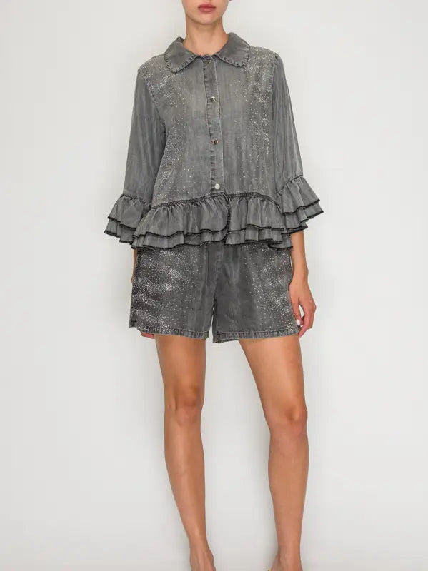 Sparkly Chambray Buttoned Blouse