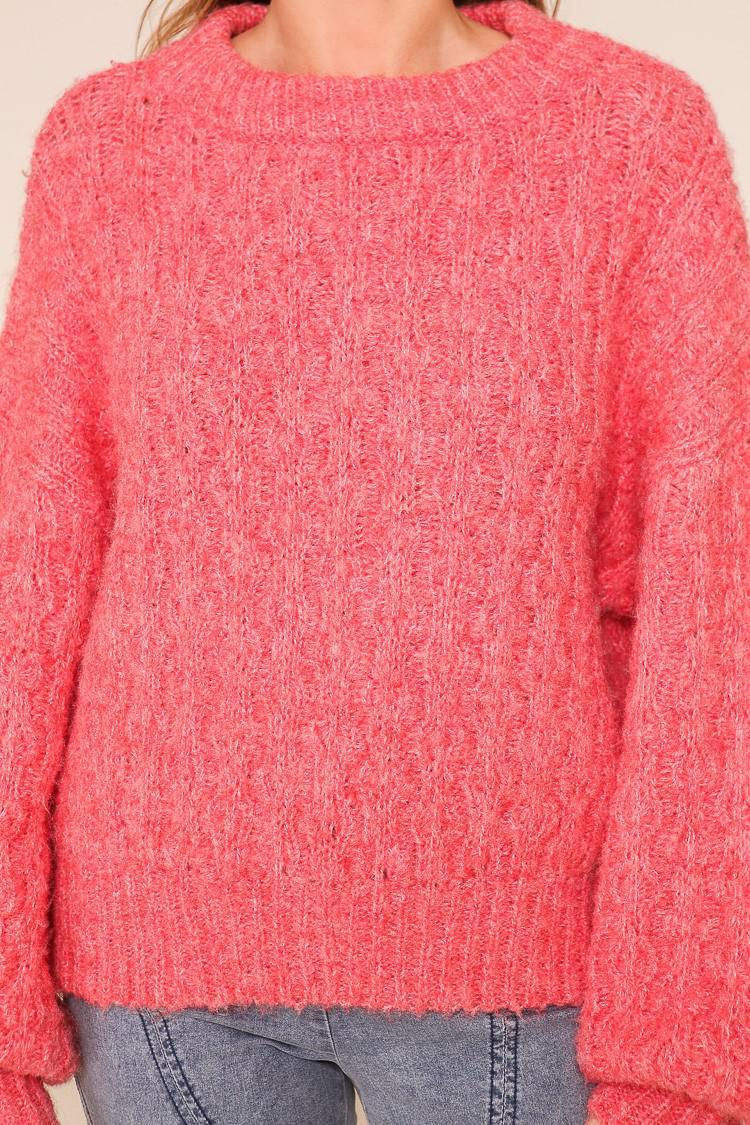 Cozy Coral Dreams Cable Knit Sweater