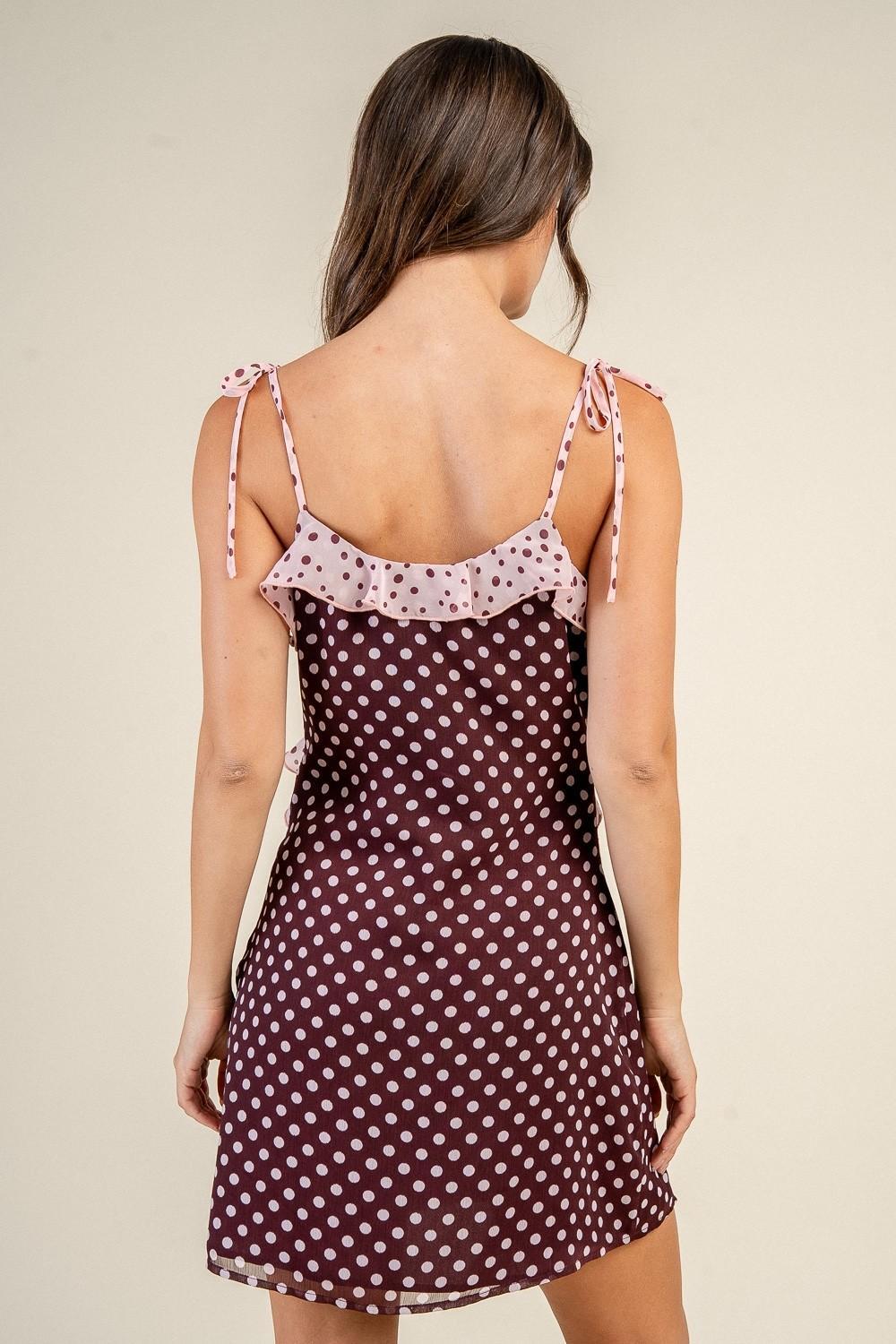 Burgundy Dot Ruffle Flowy Mini Dress
