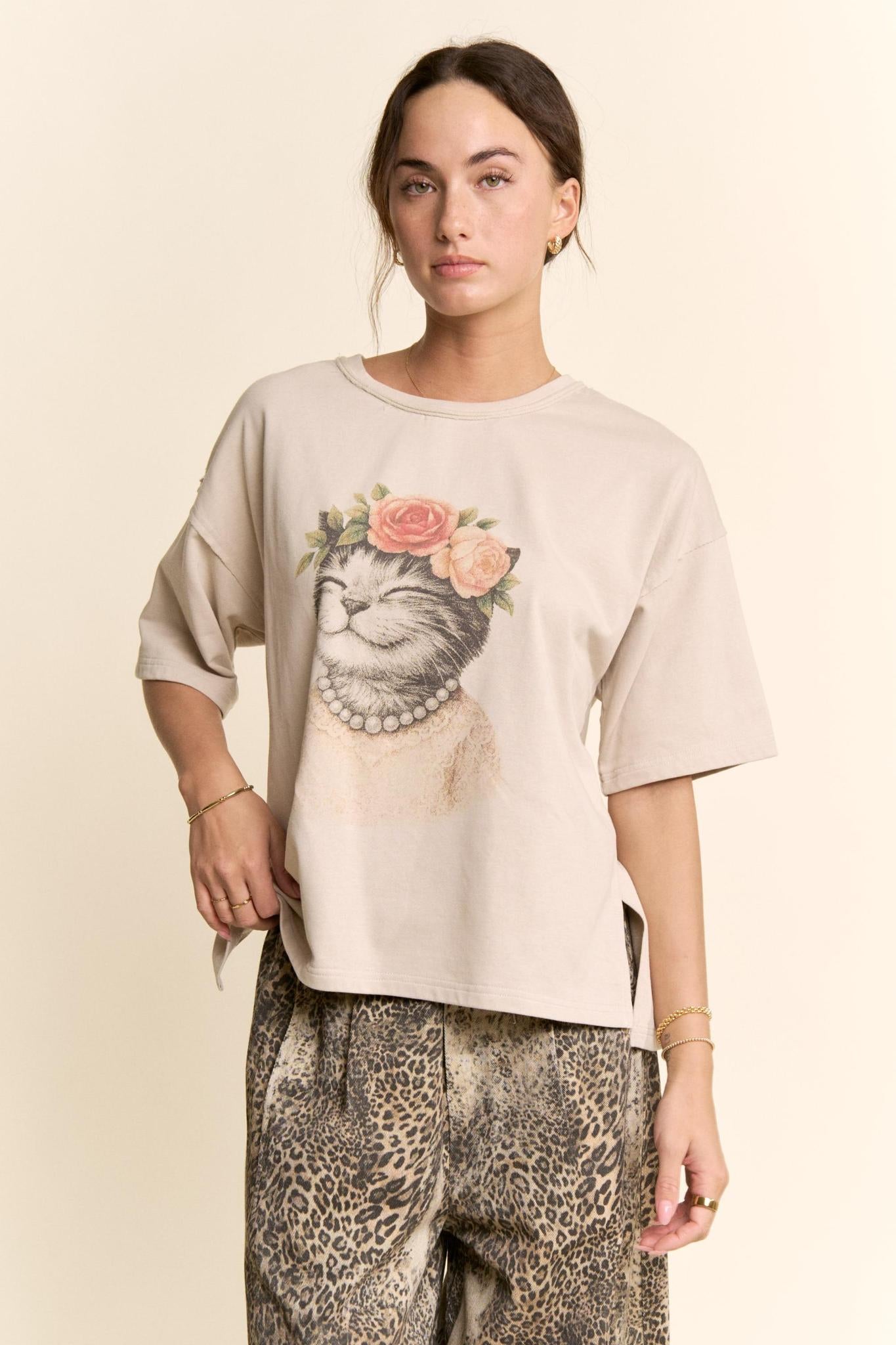 Blossom Crowned Kitty Printed Top