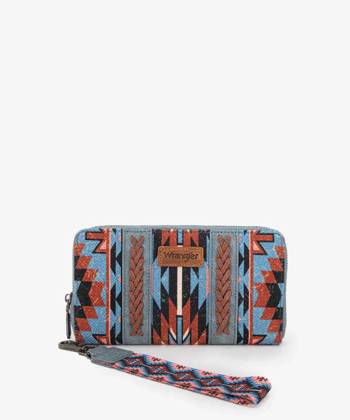 Wrangler Aztec Print Whipstitch Canvas Wallet