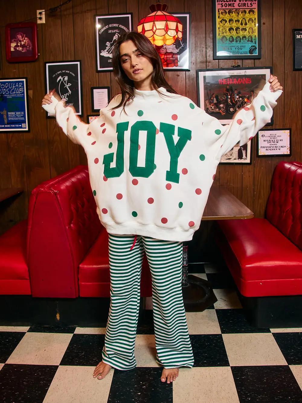 'Joy' Applique Patch Polka-Dot Mockneck Sweatshirt