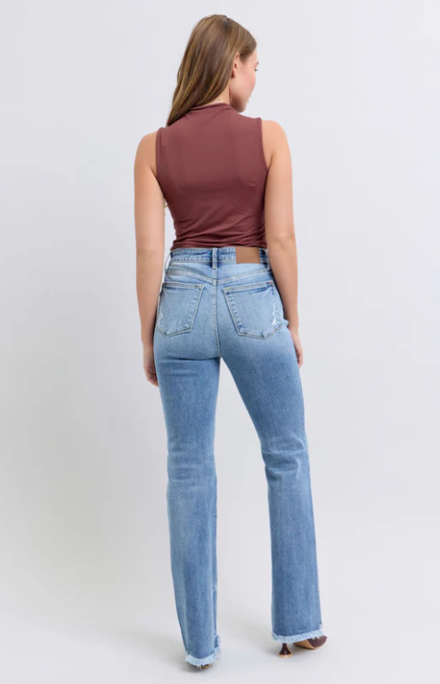 Judy Blue HW Bootcut Jeans with Fray Hem