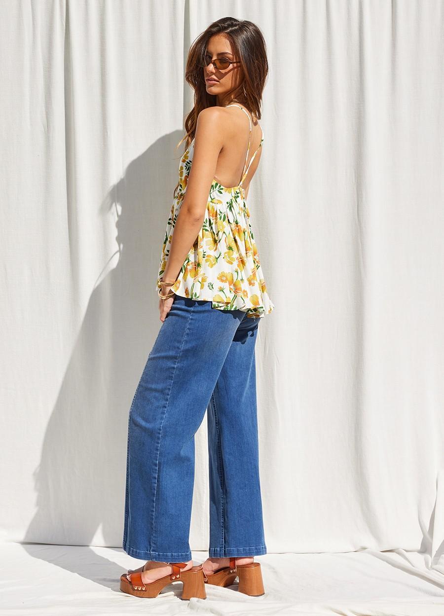 Stretchy Wide Leg Denim Jeans