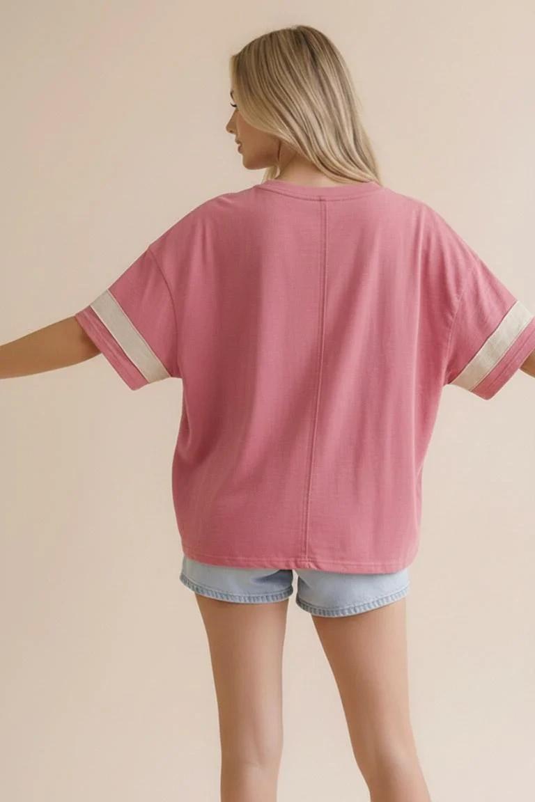 Star Patchwork Cotton Blended Slub Knit Top
