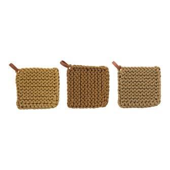 8" Square Crocheted Pot Holder w/ Leather Loop