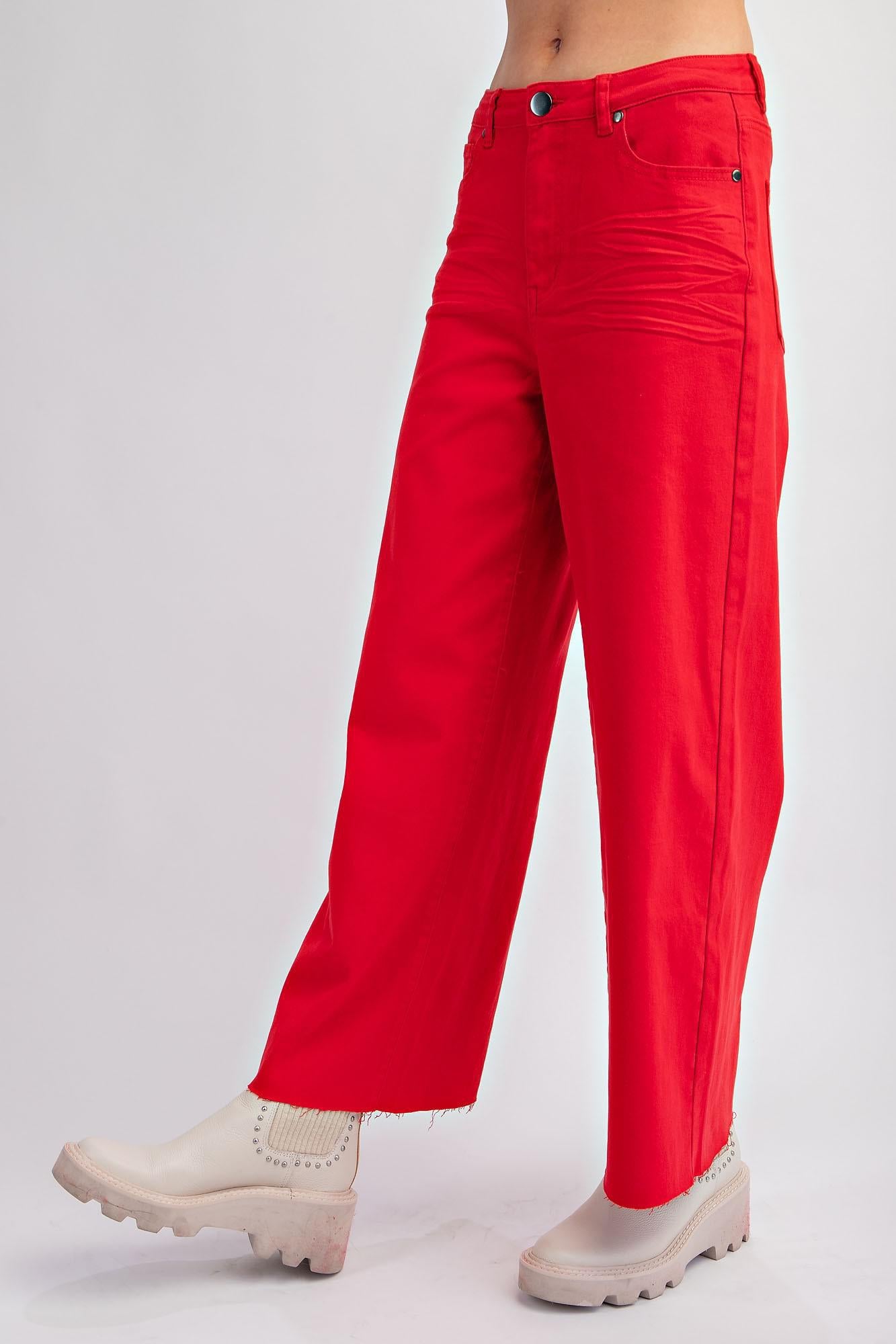 Red Twill HW Wide Leg Pants