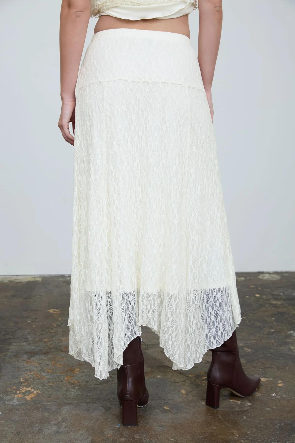 Cream Lace Boatneck Top and Midi Skirt SET