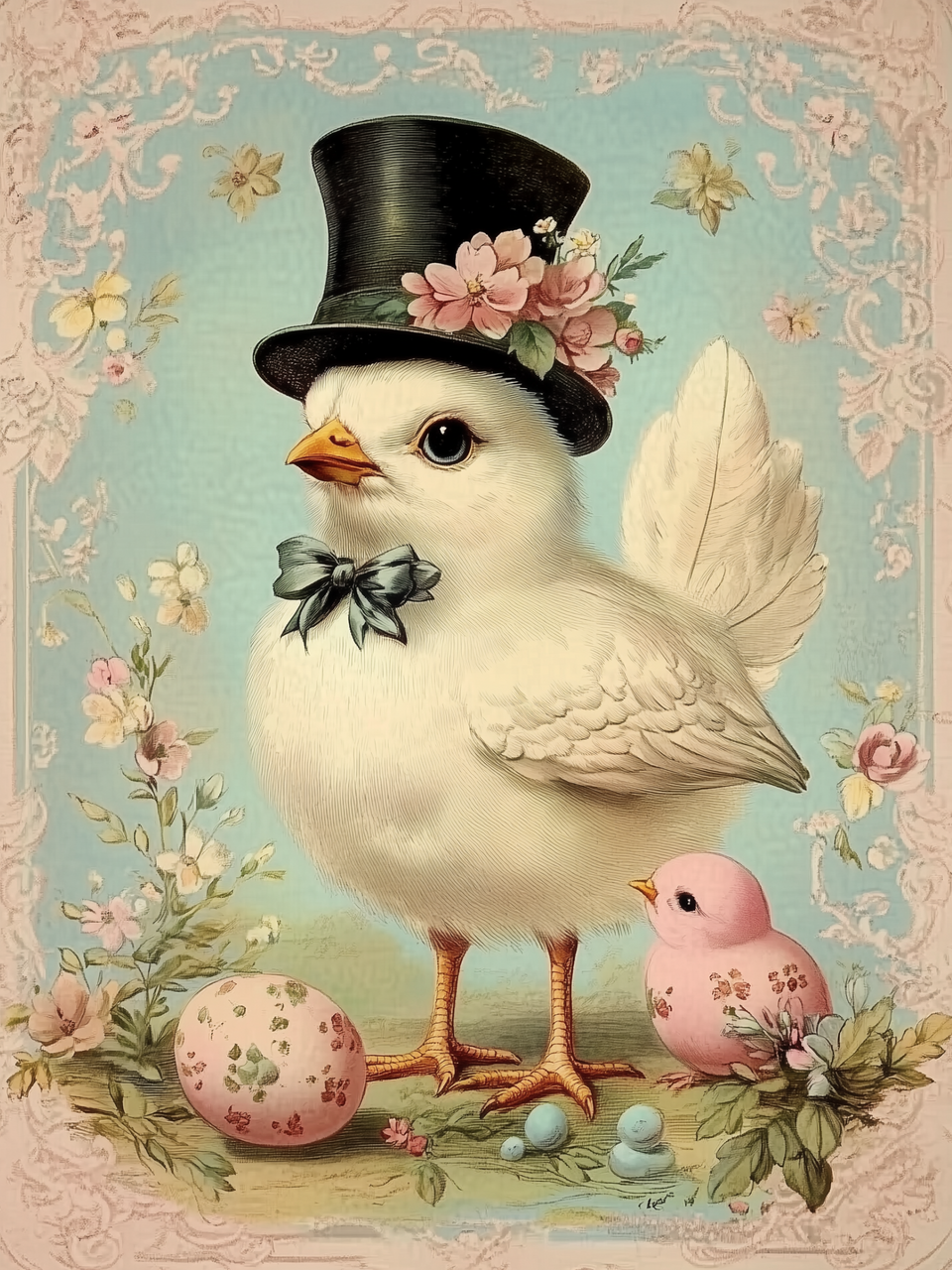 Vintage Easter Chick Block 4x6