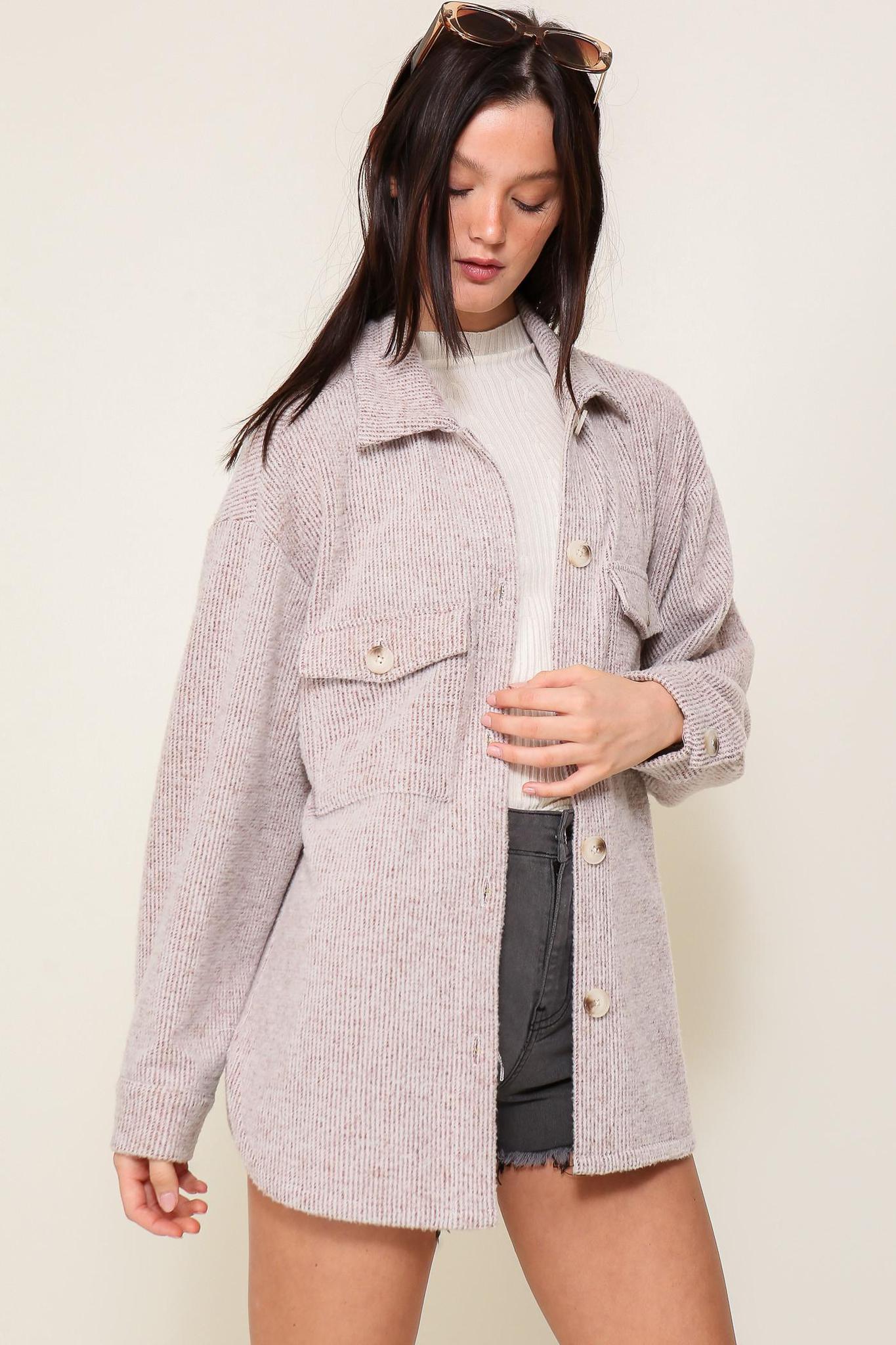 Plus Brushed Button Down Shacket