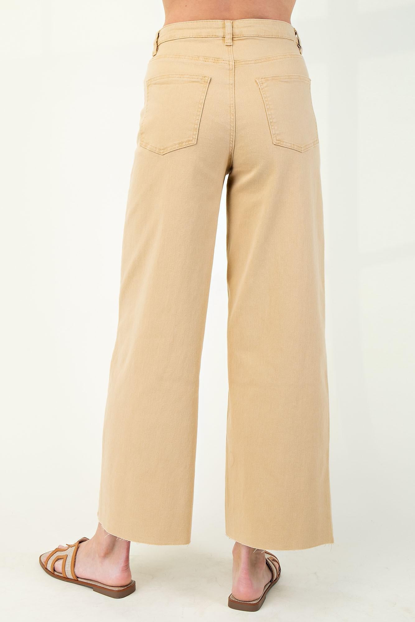 Khaki Twill HW Wide Leg Pants