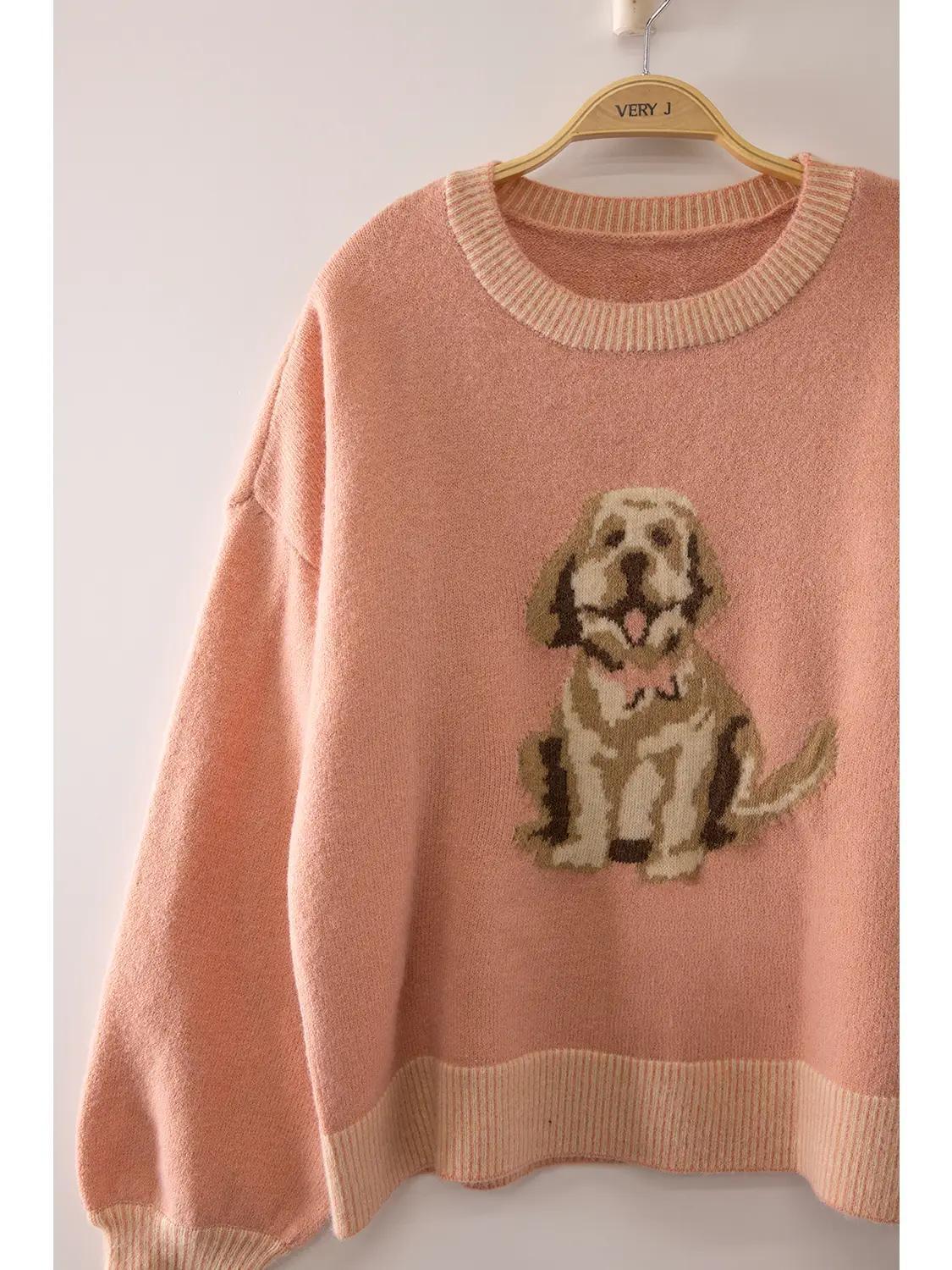 Cute Dog Intarsia Knit Sweater
