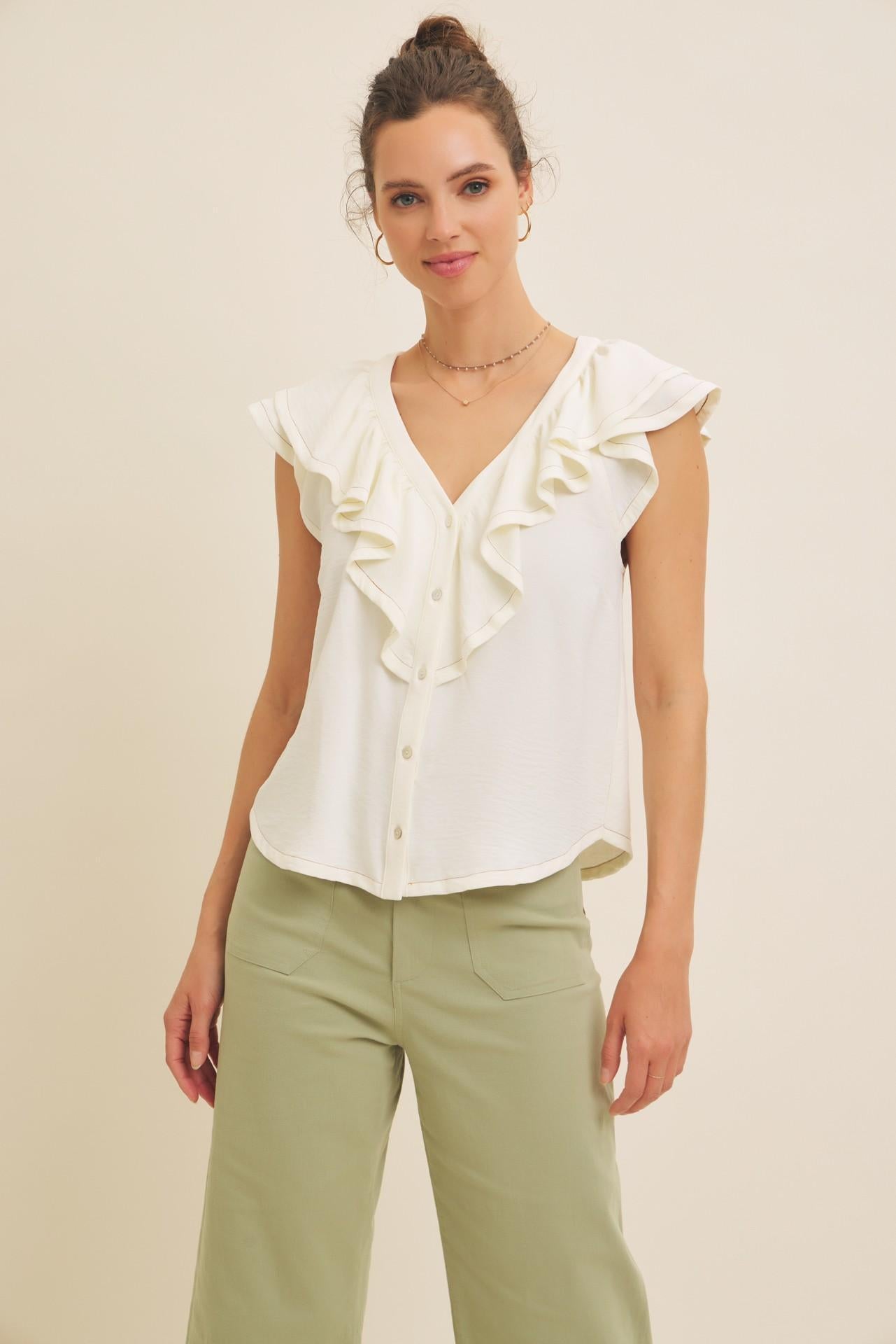 Cream Button-down Ruffle Blouse Copy