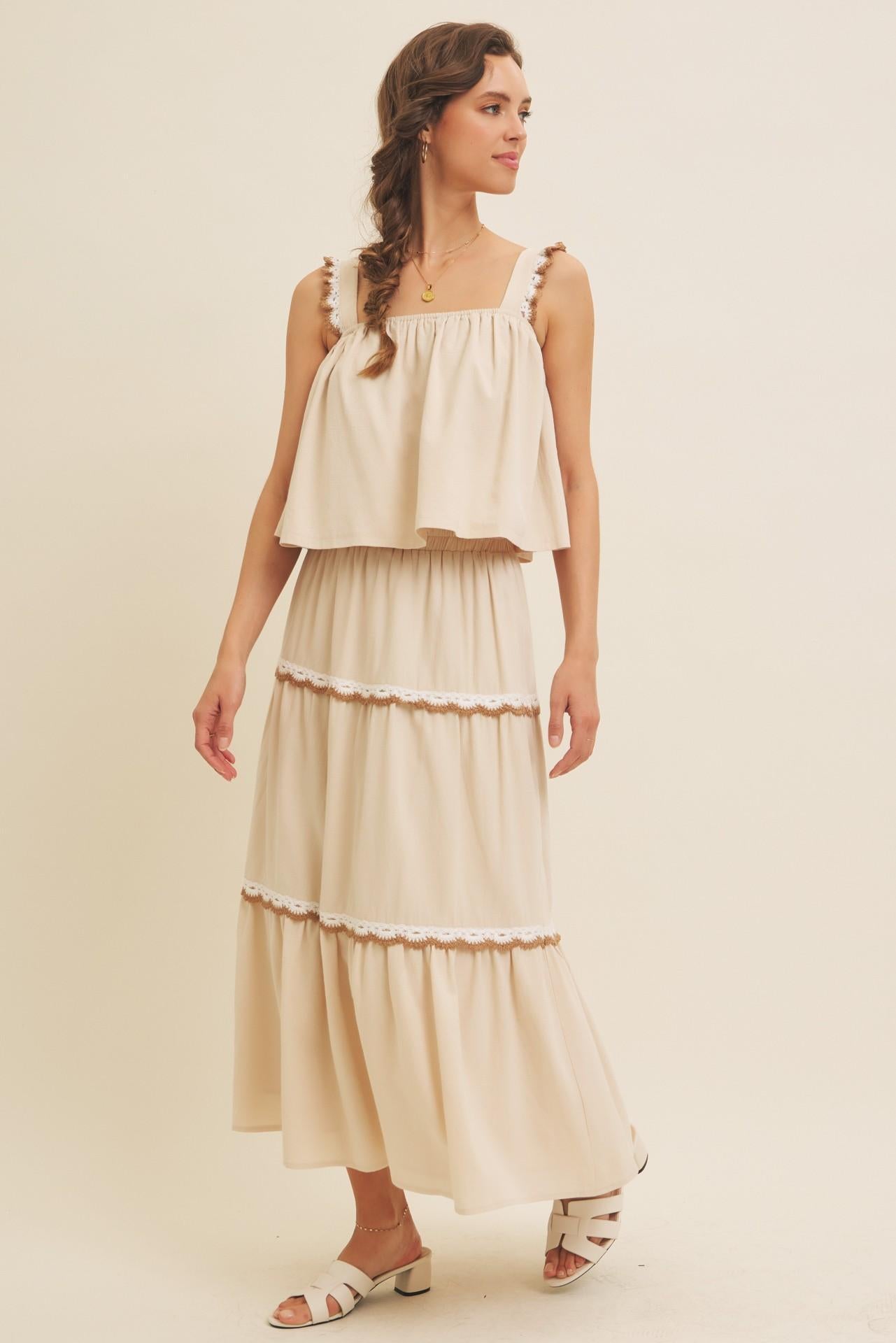 Scallop Crochet Tiered Midi Skirt