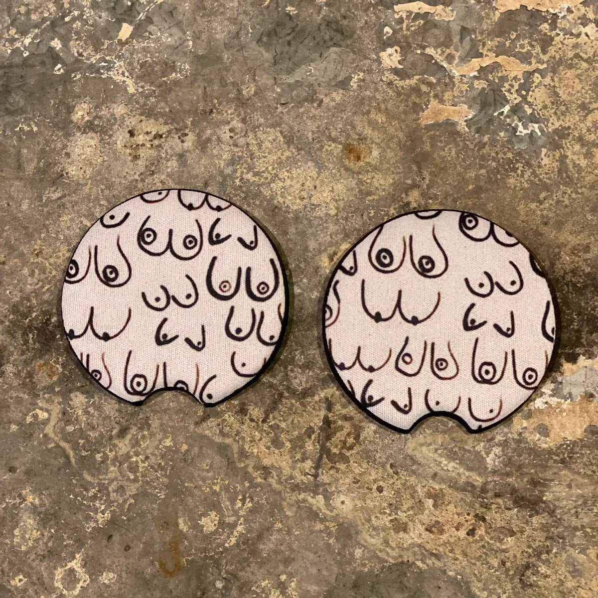 "Boobies" Set of 2 Neoprene Car Coasters