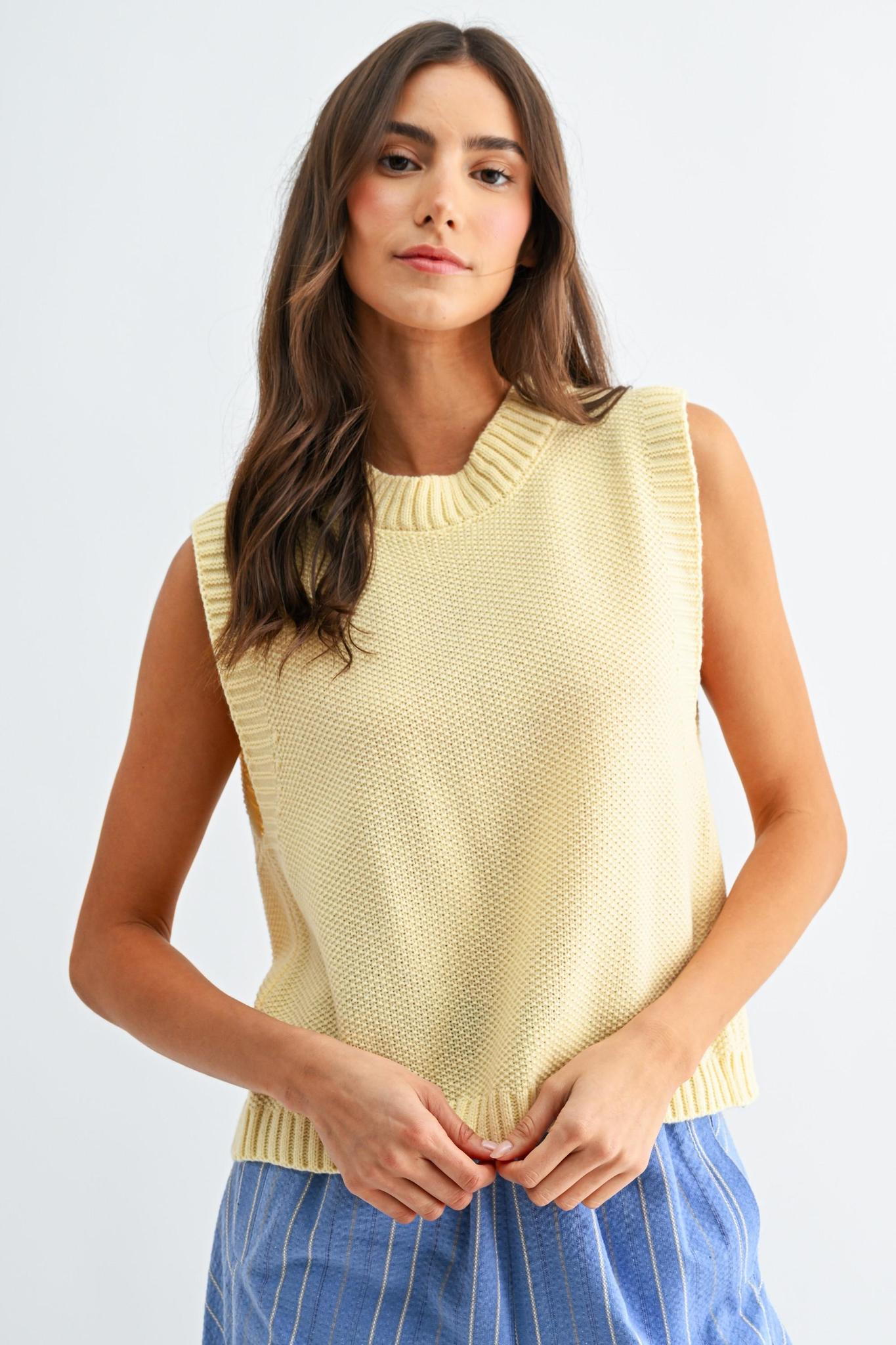 Butter Yellow Knitted Sleeveless Sweater Vest
