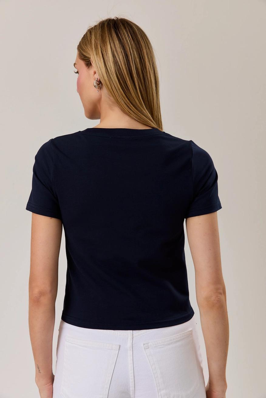 "USA Dog" Embroidery Crew Neck Tee - Navy