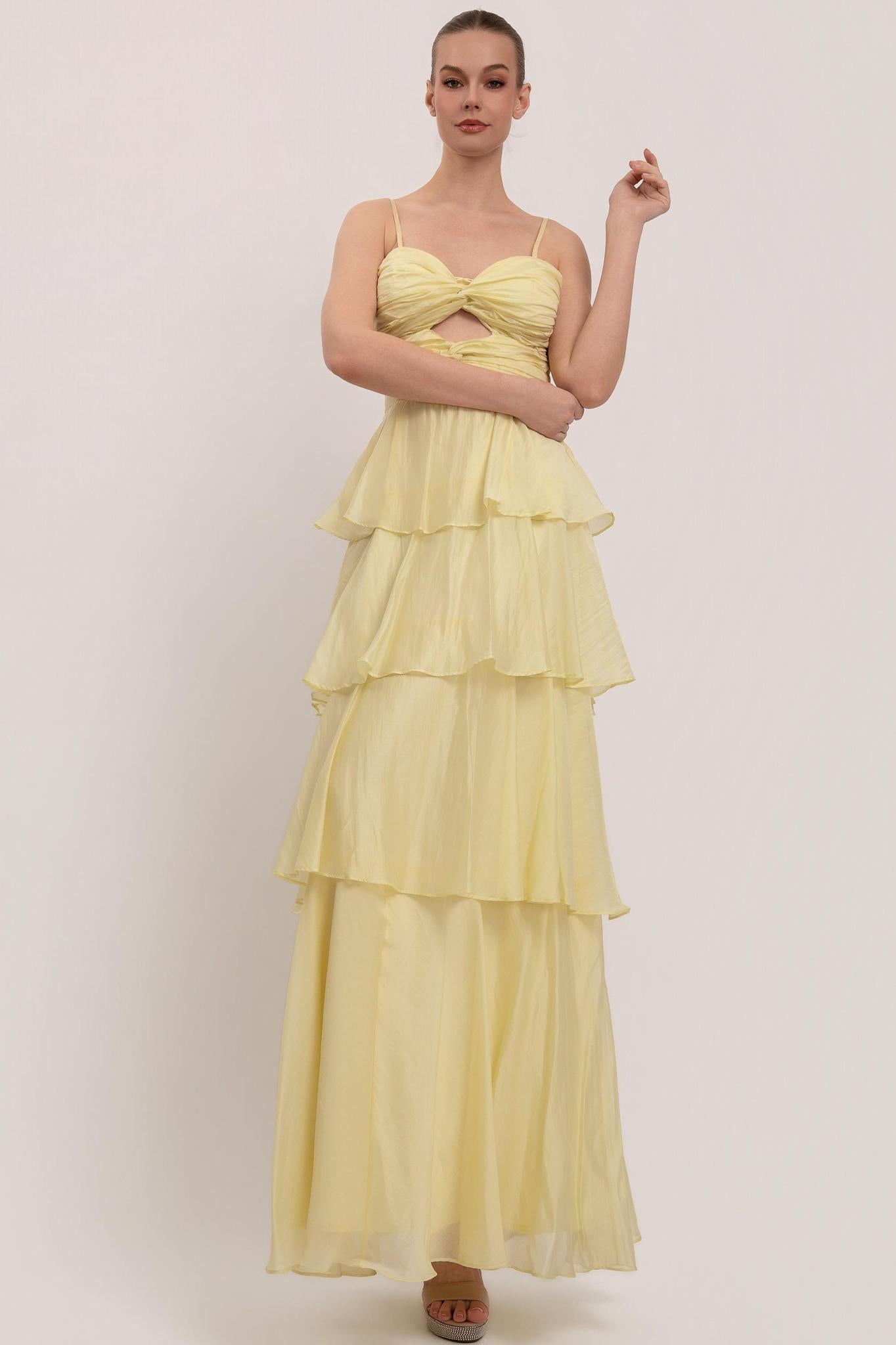 Yellow Spaghetti Strap Keyhole Detail Maxi Dress