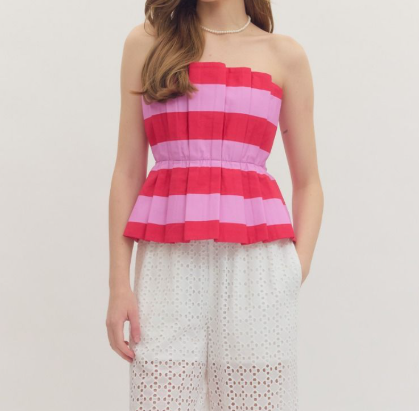 Red Striped Sleeveless Peplum Top