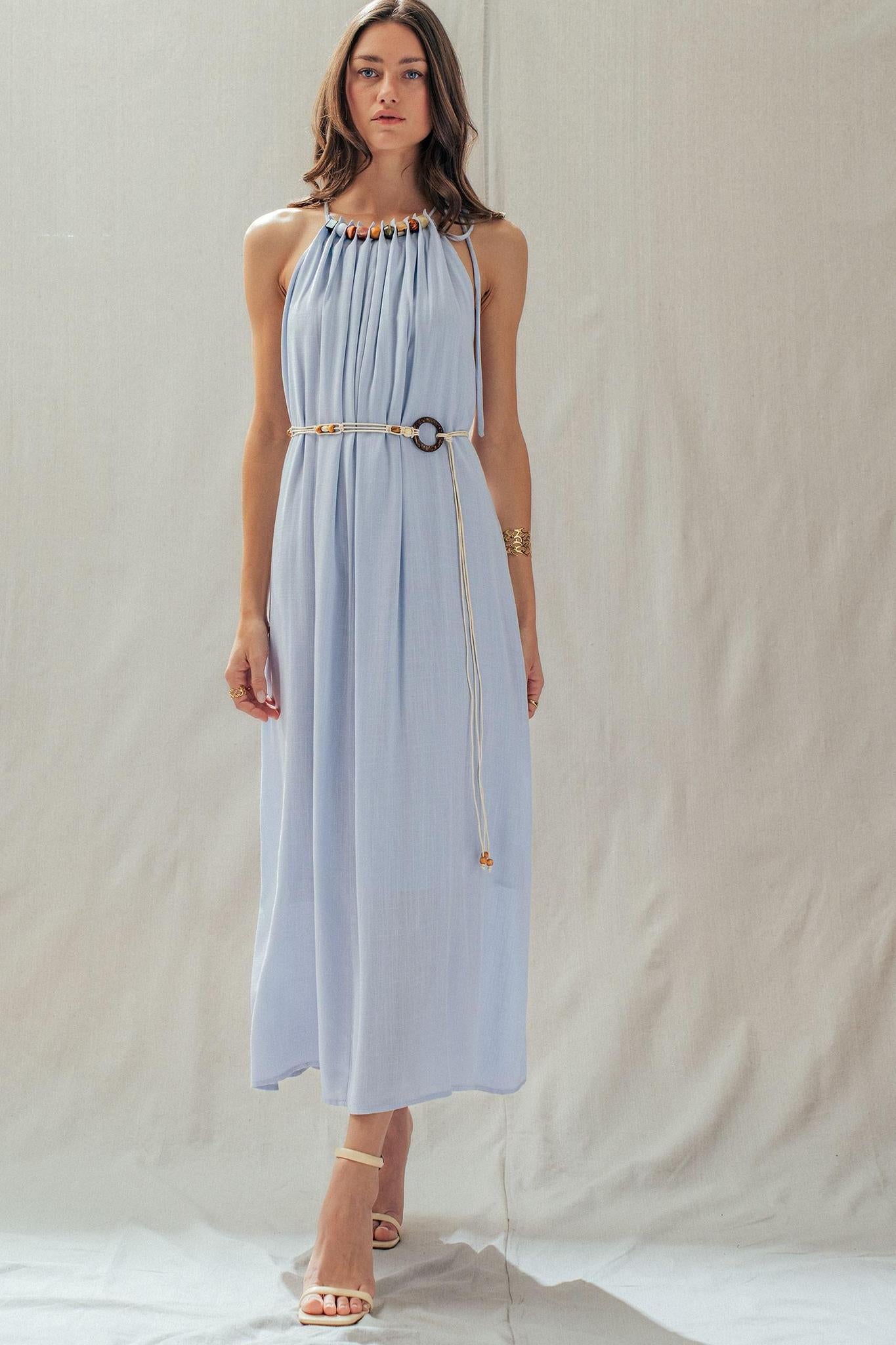 Isla Grace Beaded Halter Maxi Dress
