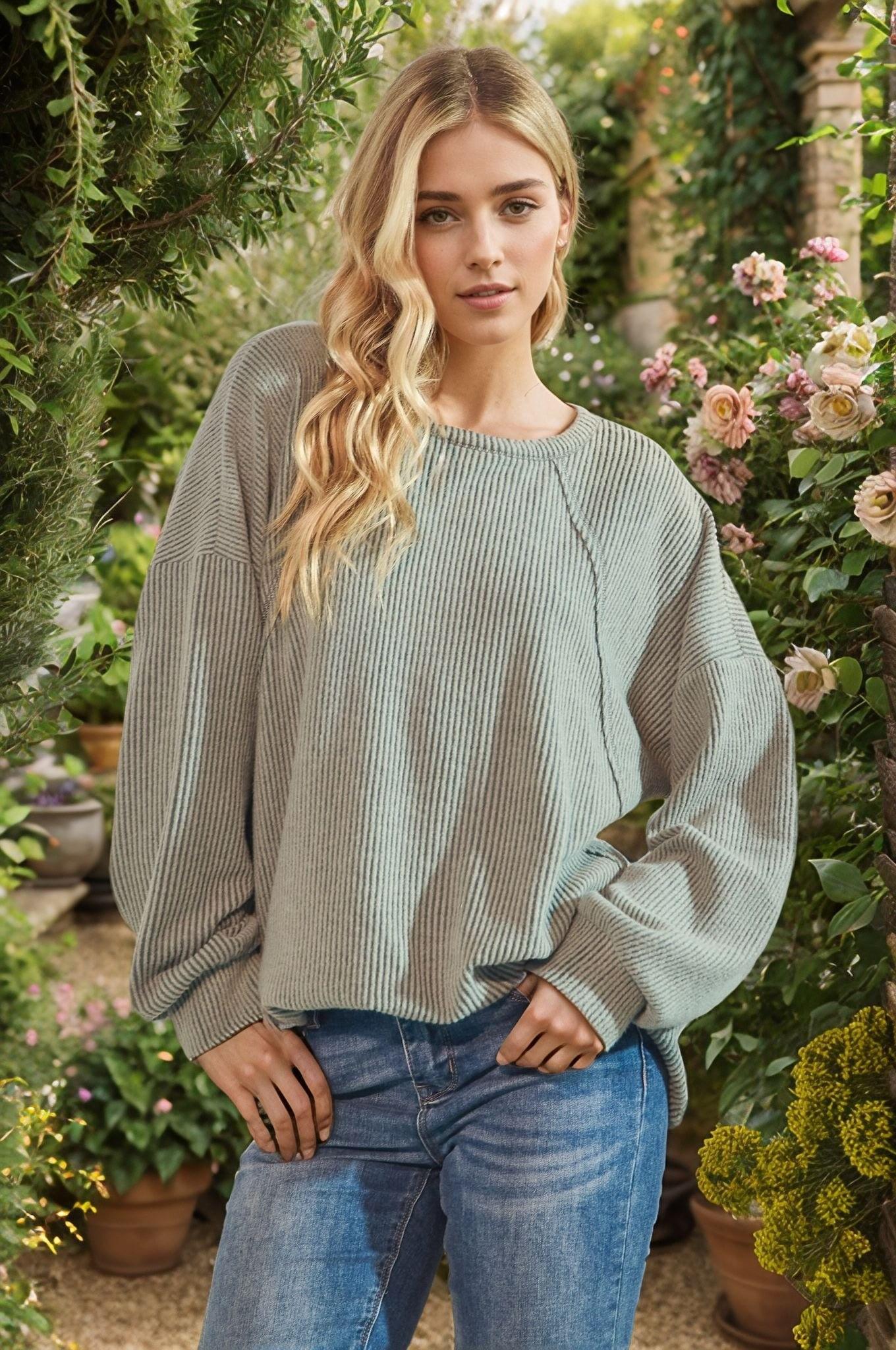 Olive Solid Brushed Urban Ribbed Top