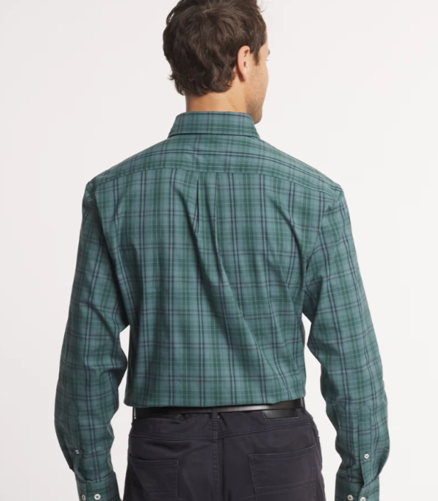 Highlands Lattice Performance Dress Shirt - Dark Green & Sage Plaid