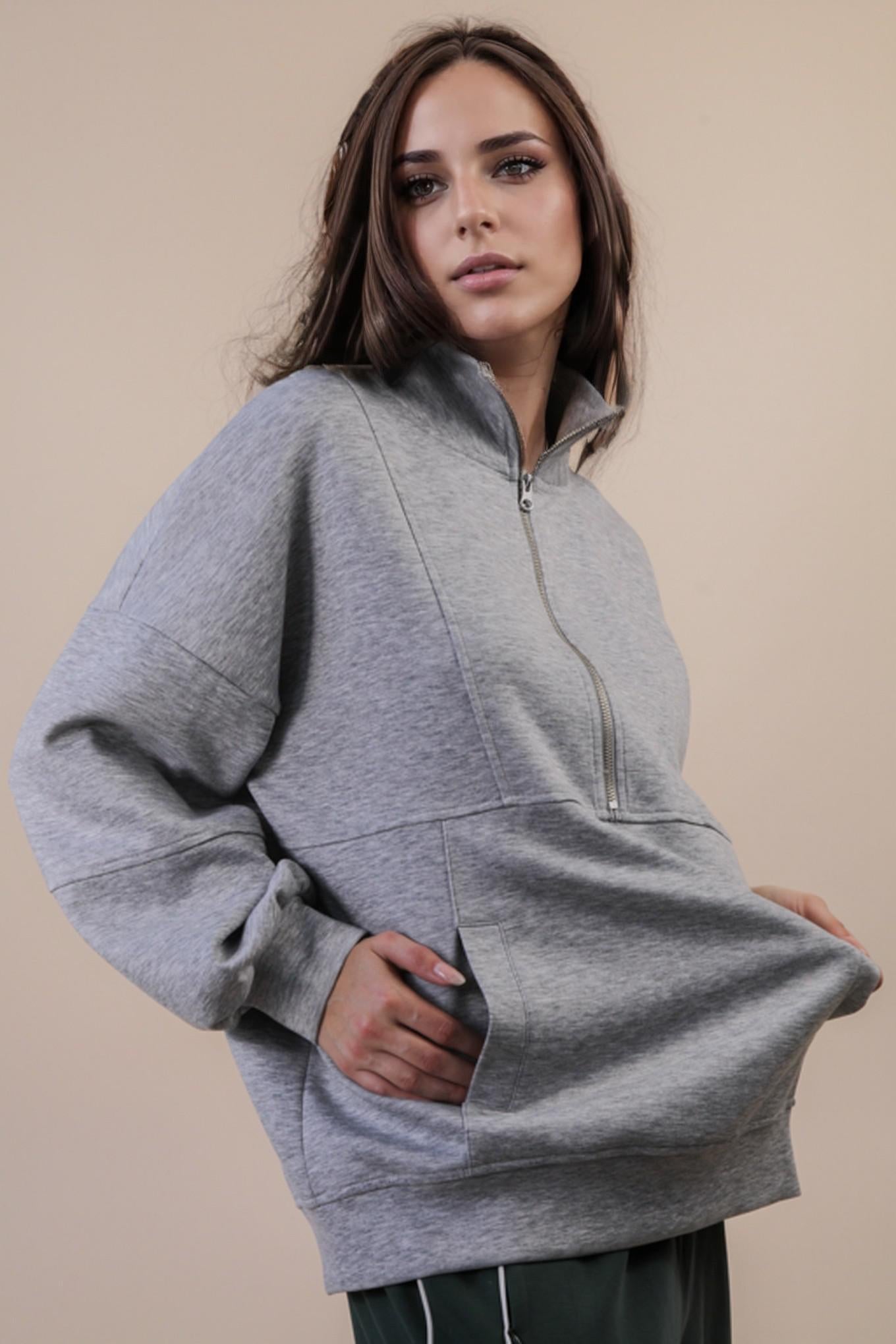 Heather Grey Half Zip Up Oversized Pullover