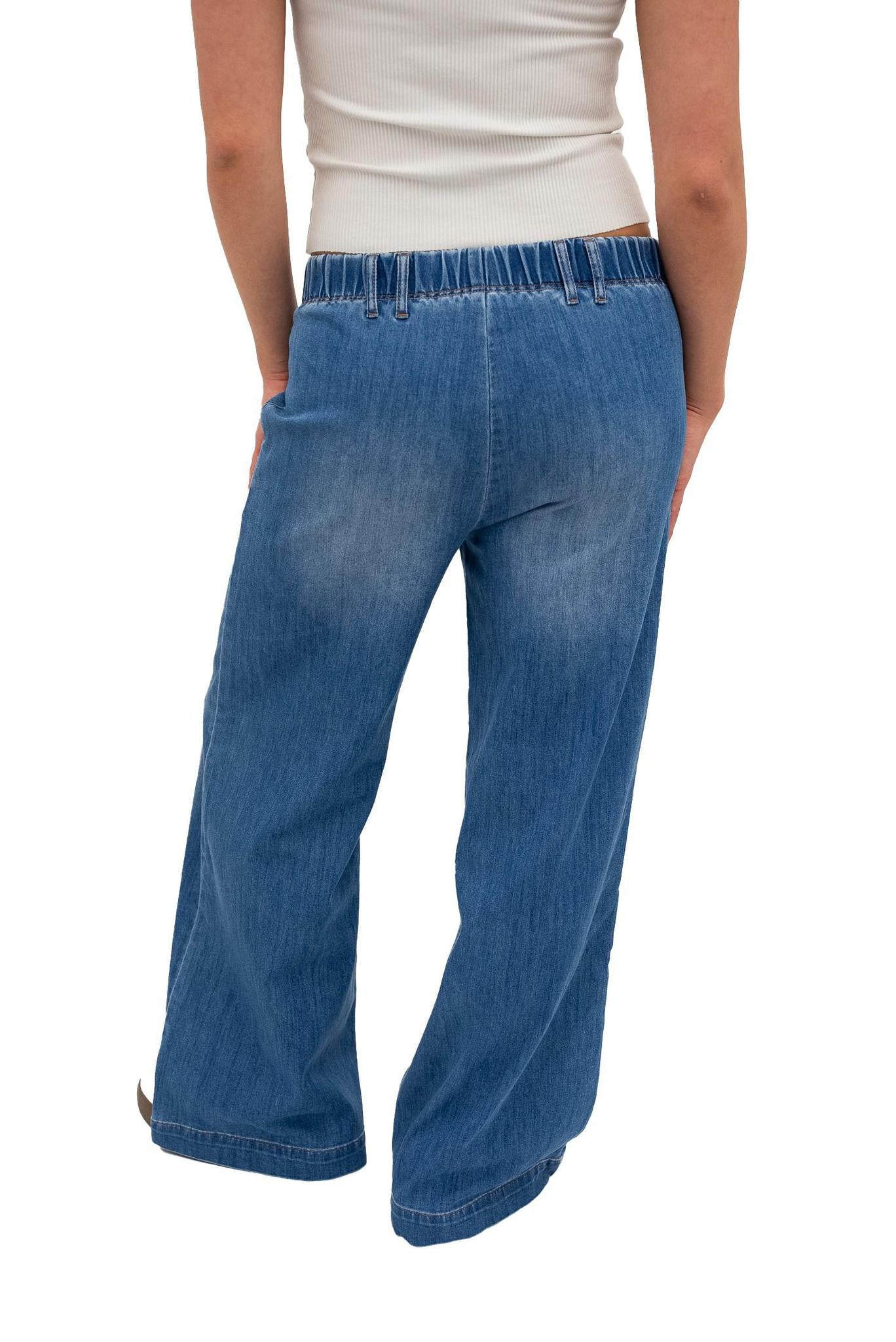 Petite Chambray Slim Wide Leg Jean