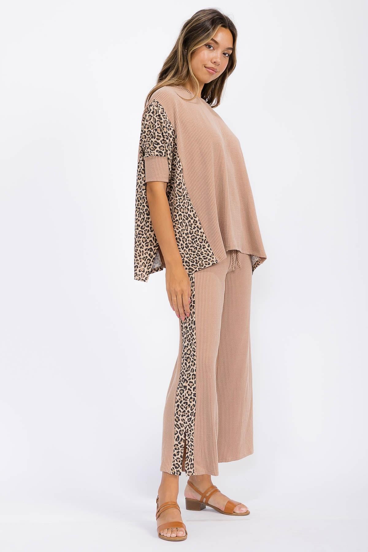 Leopard Print Rib Pant Set