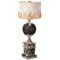 28" Distressed Metal Square Base Lamp With White Rustic Shade