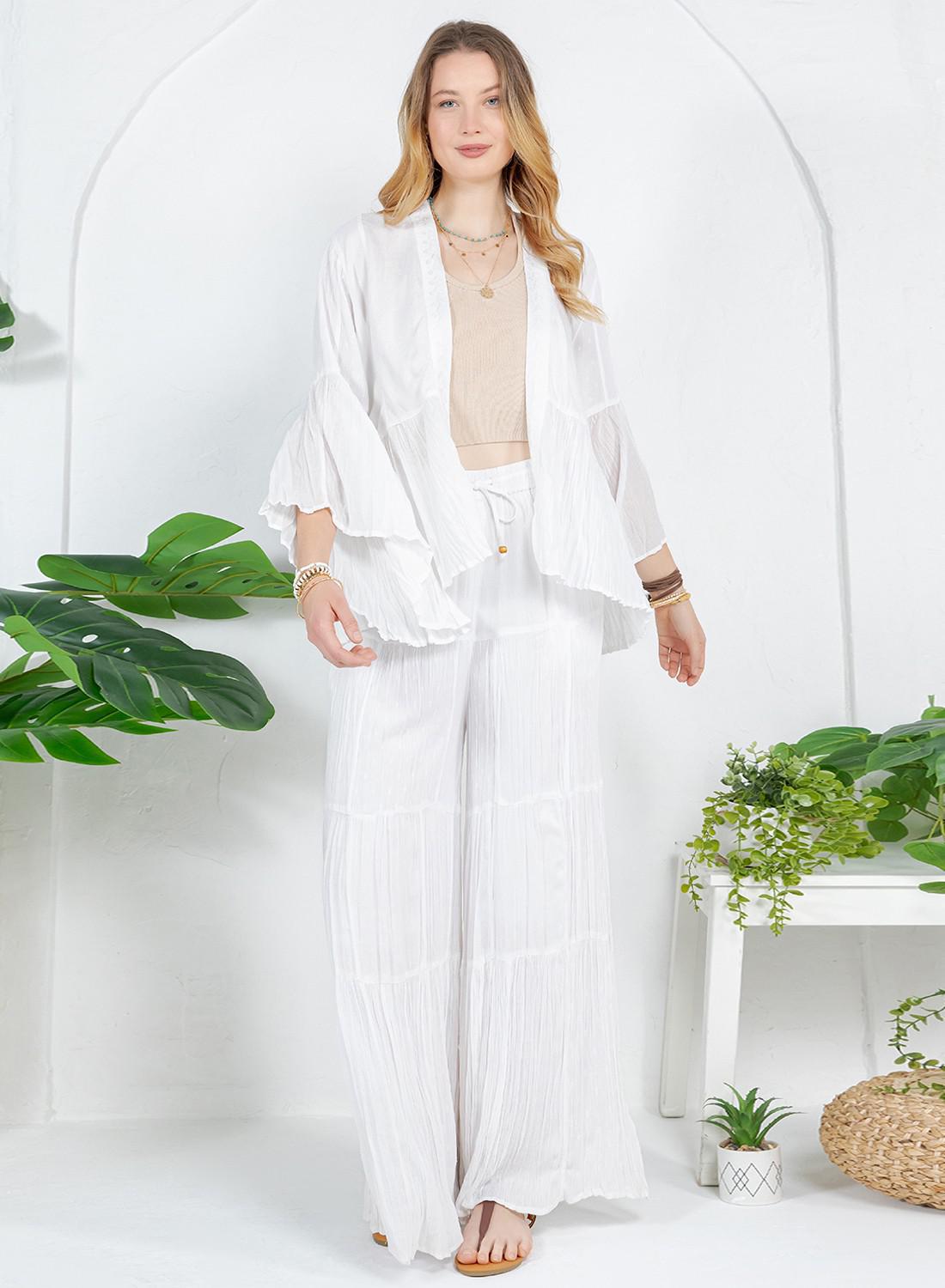 White Elegant Kimono Frill Shrug