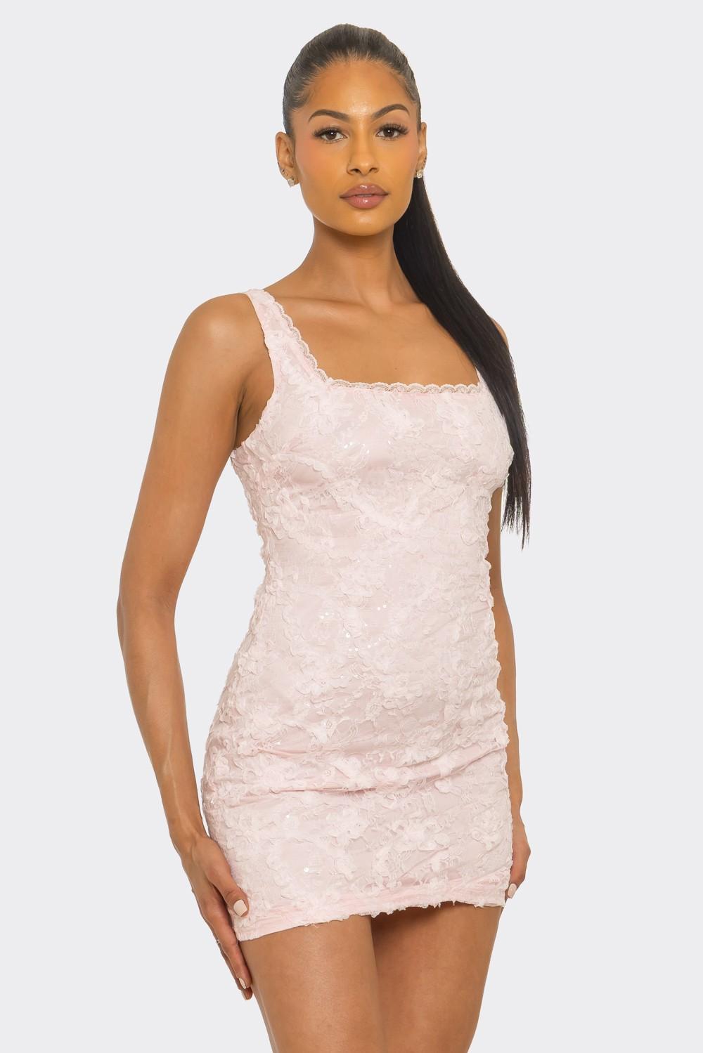 Flower Lace With Sequin Mini Dress