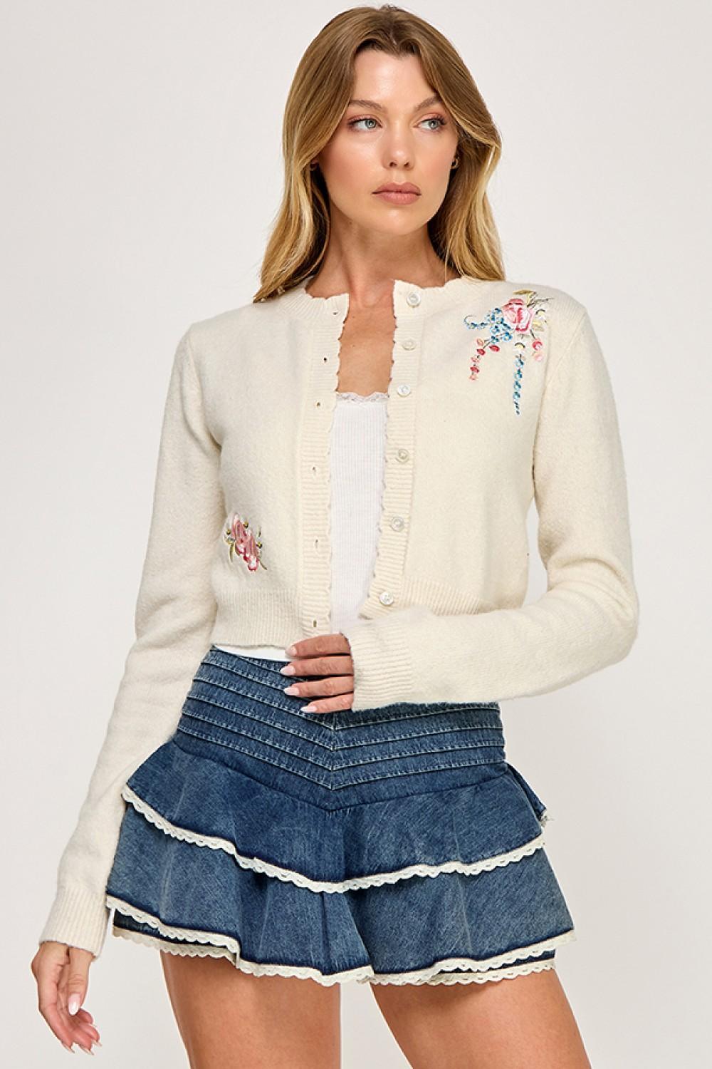 Flower Embroidery Sweater Cardigan