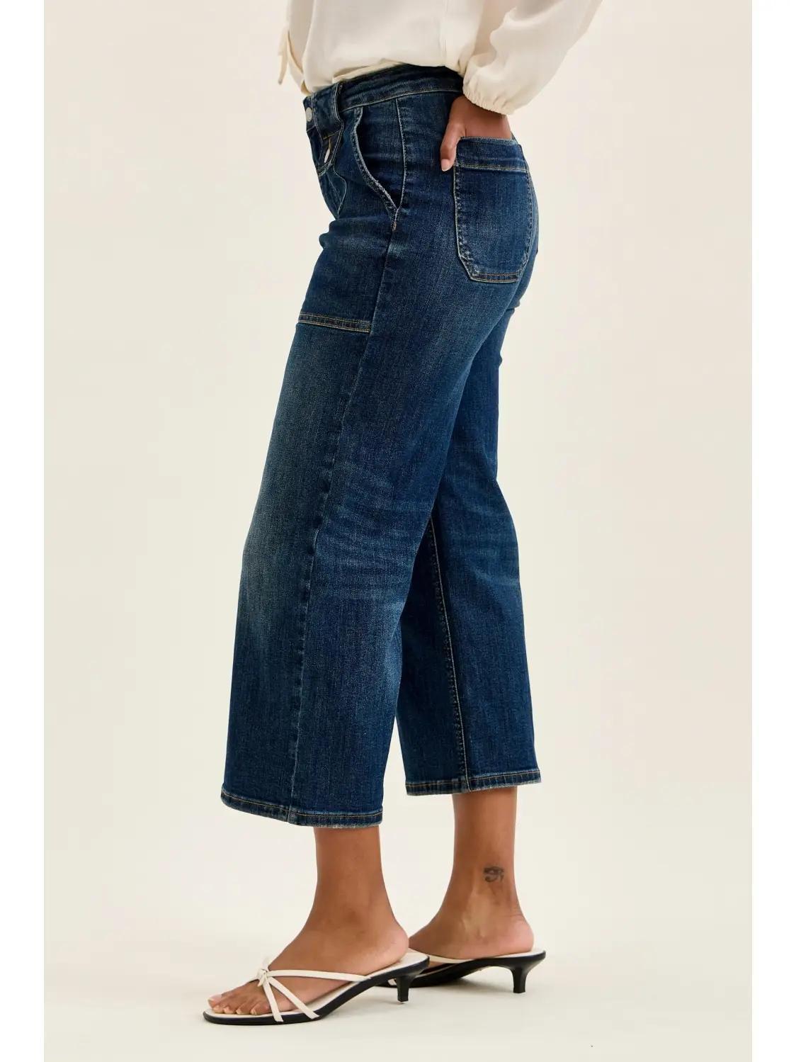 Judy Blue HW Wide Crop Utility & Patch Pocket Jeans
