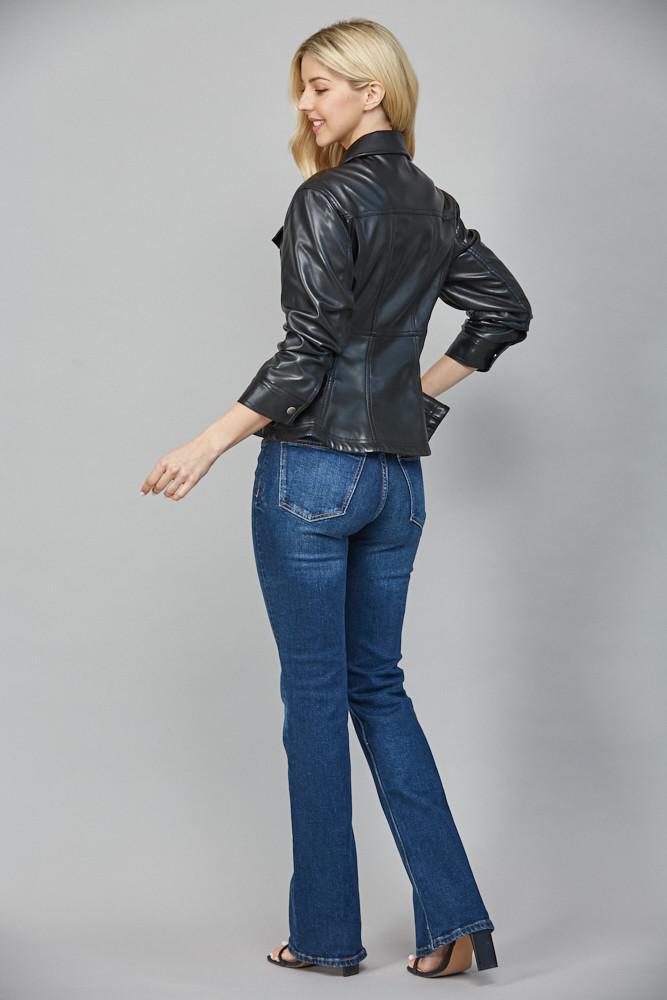 Cinched Detail Faux Leather Peplum Jacket