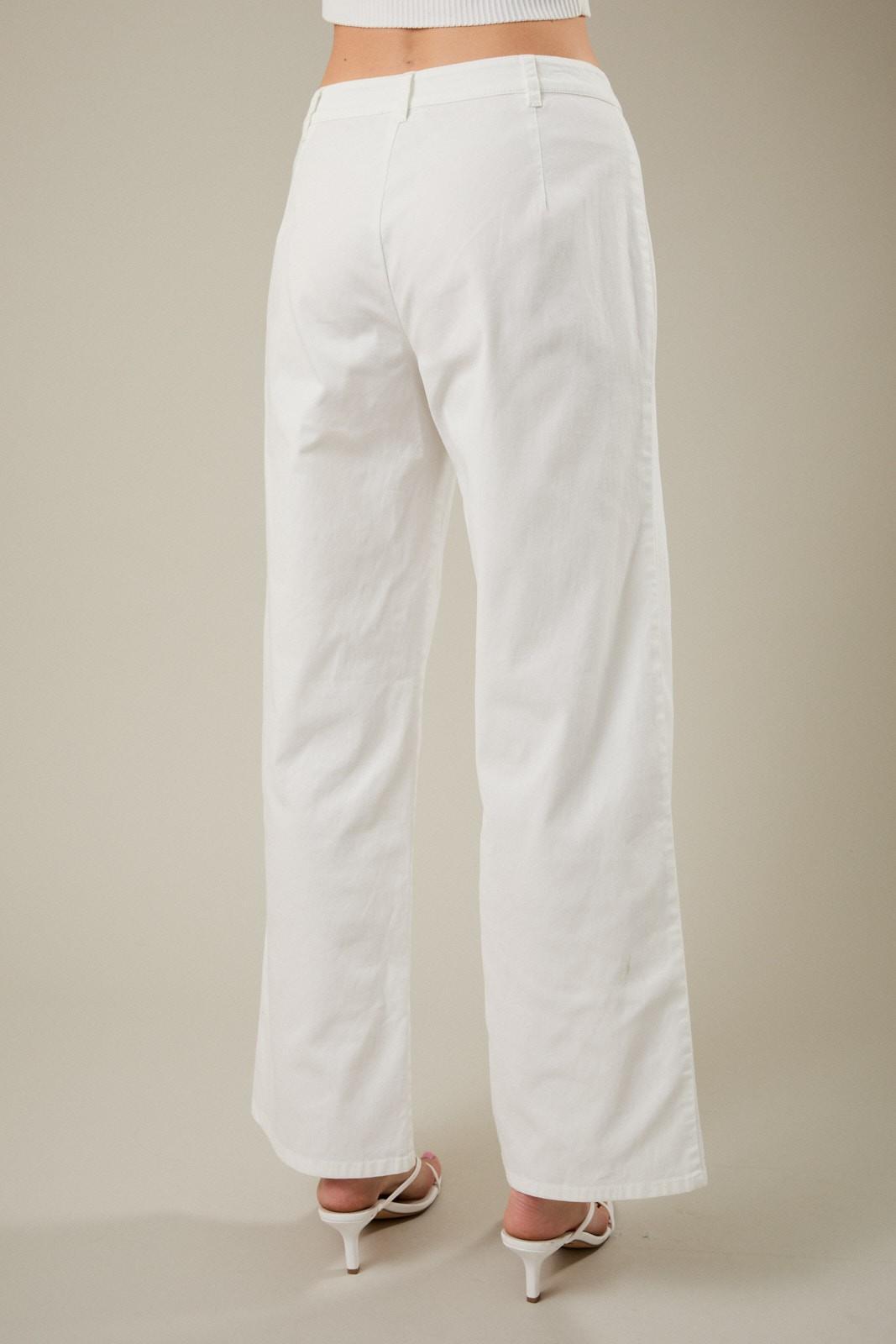 Stretchy White Twill Straight Trouser