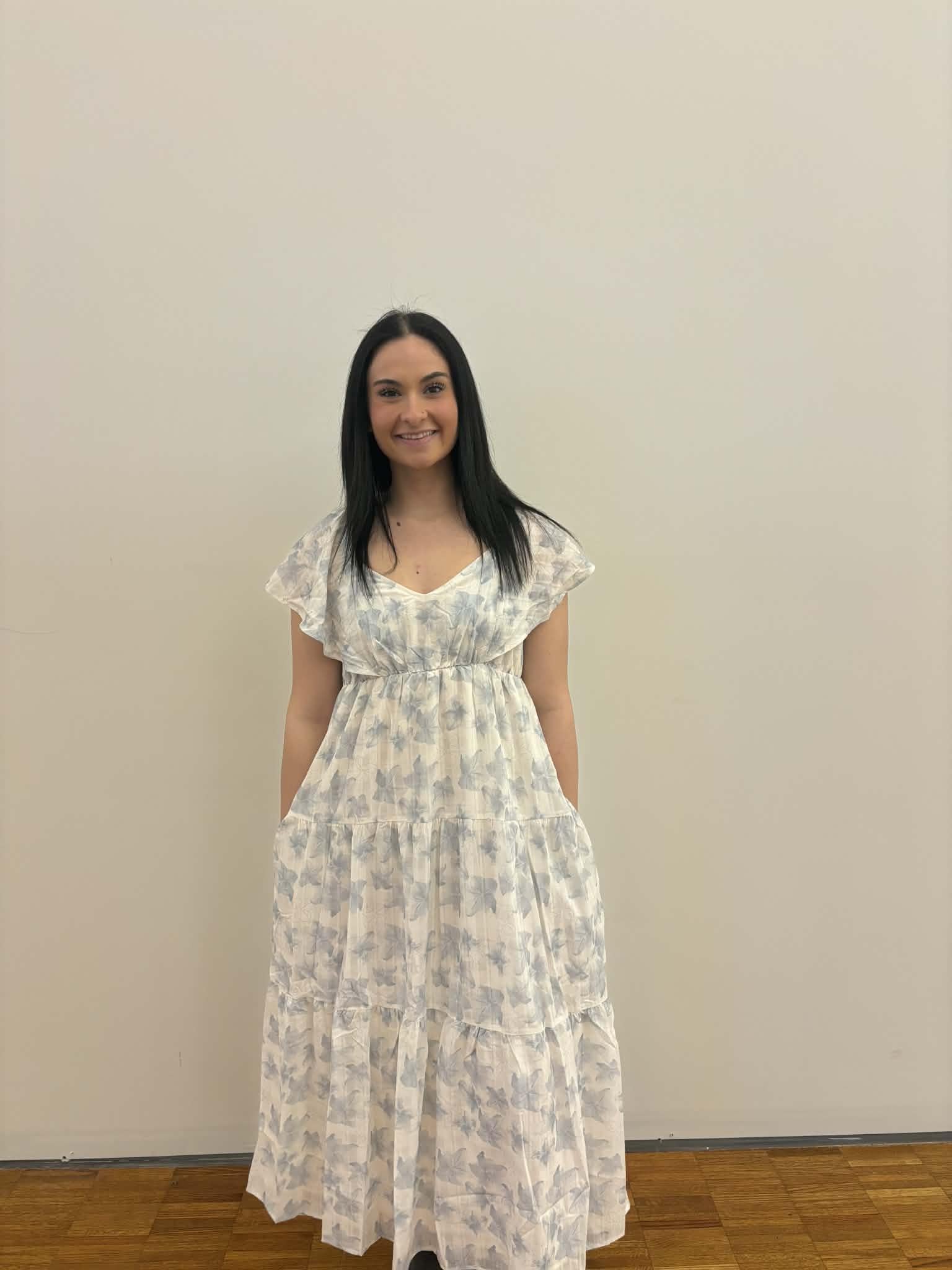 Romantic Floral Sheer Midi Dress - Slate Blue