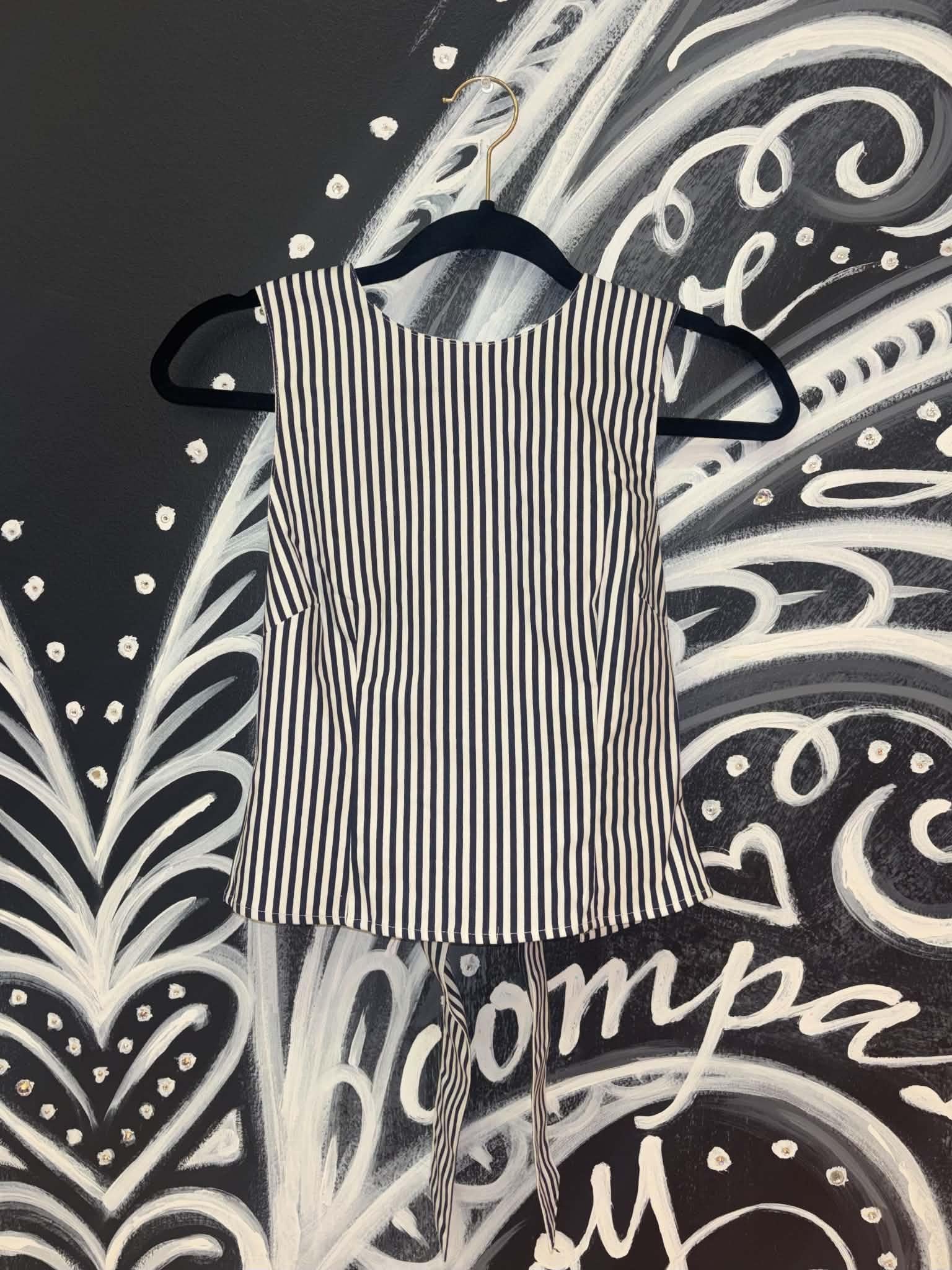 Sripped Set - Mid Waisted Skirt & Round Neck Open Back Top