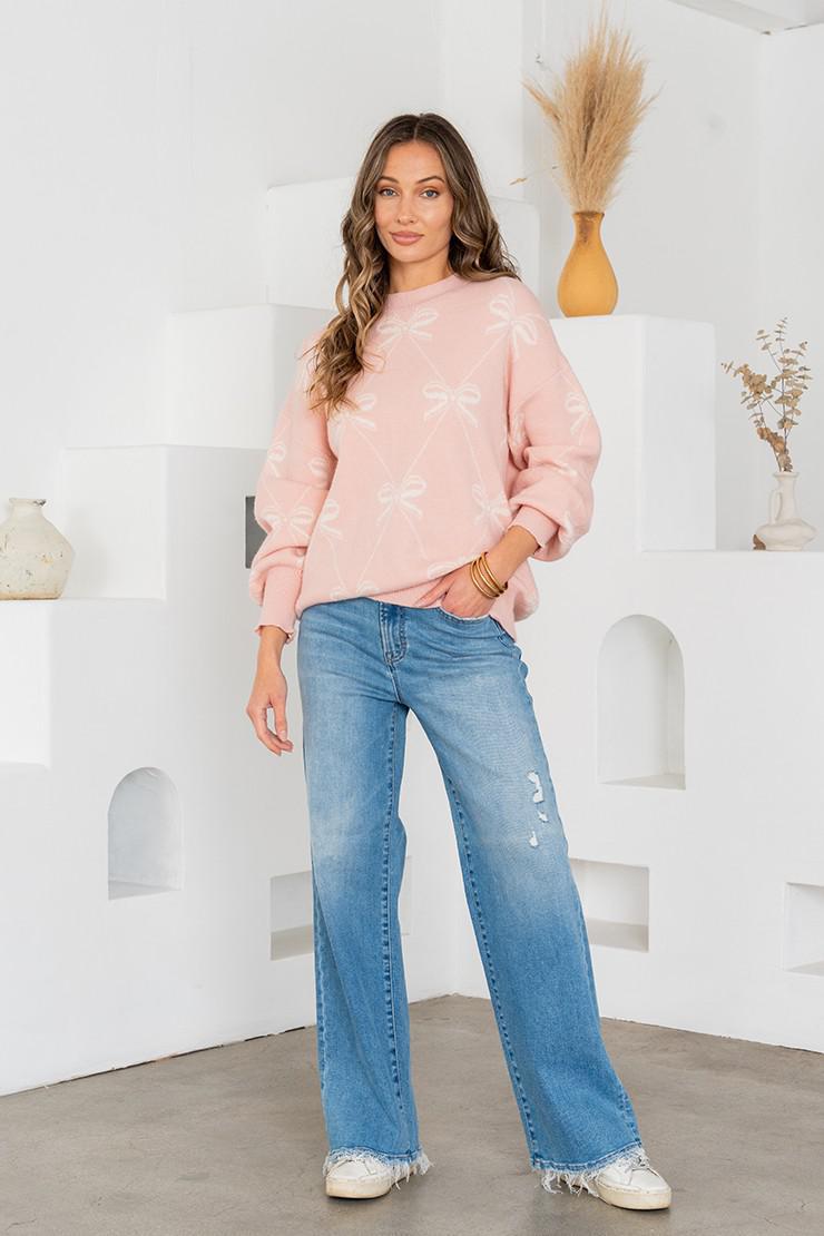 Bow Crew Neck Pullover Sweater