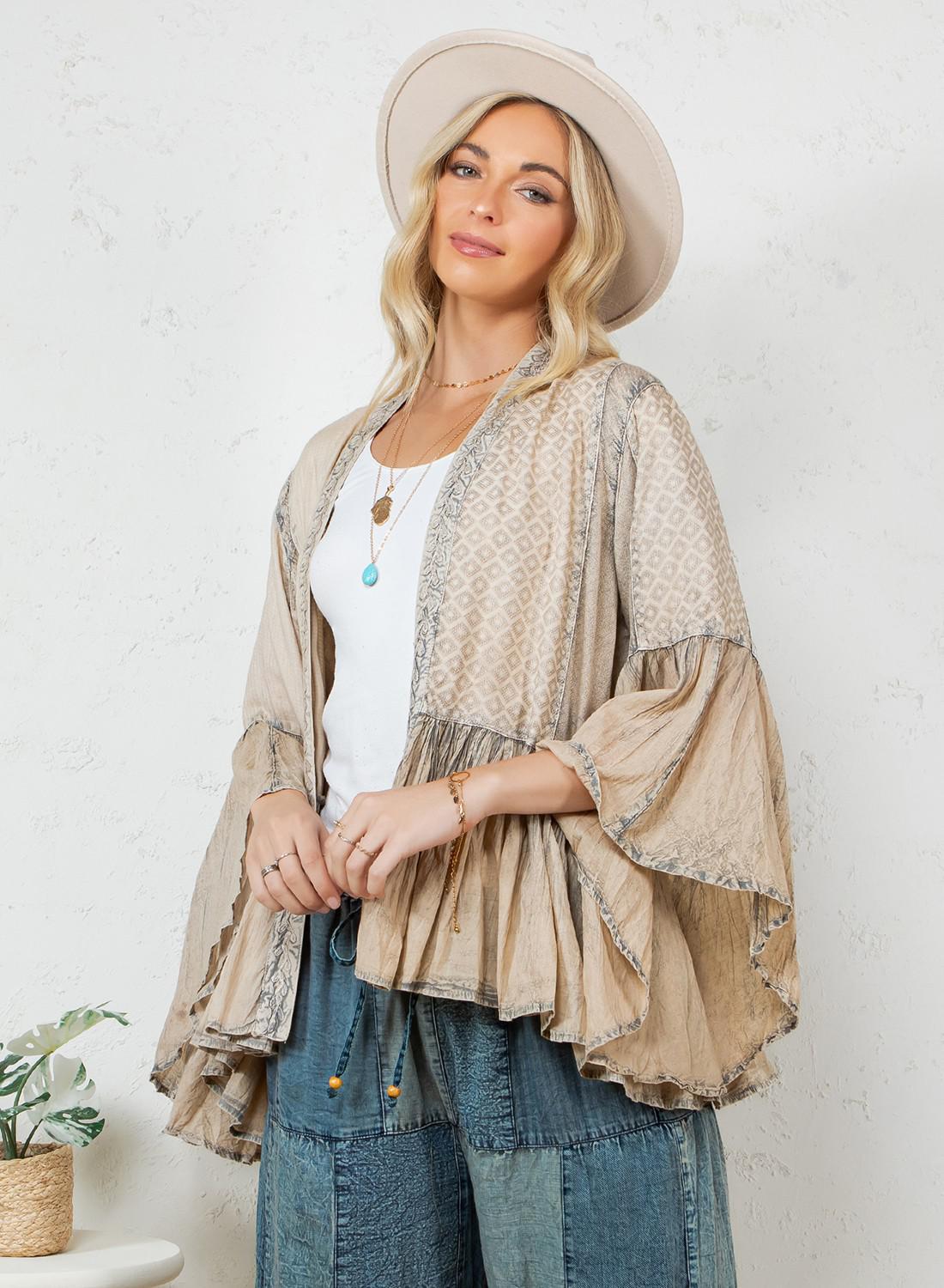Latte Elegant Kimono Frill Shrug