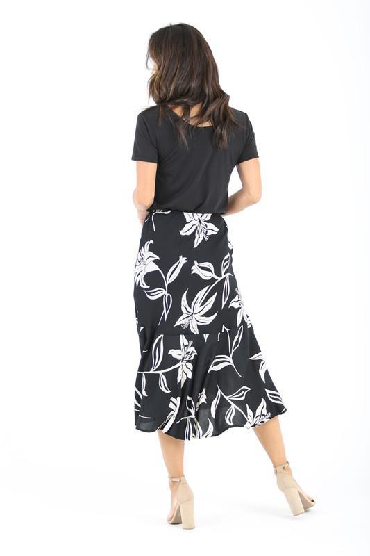 Black Floral Print Skirt