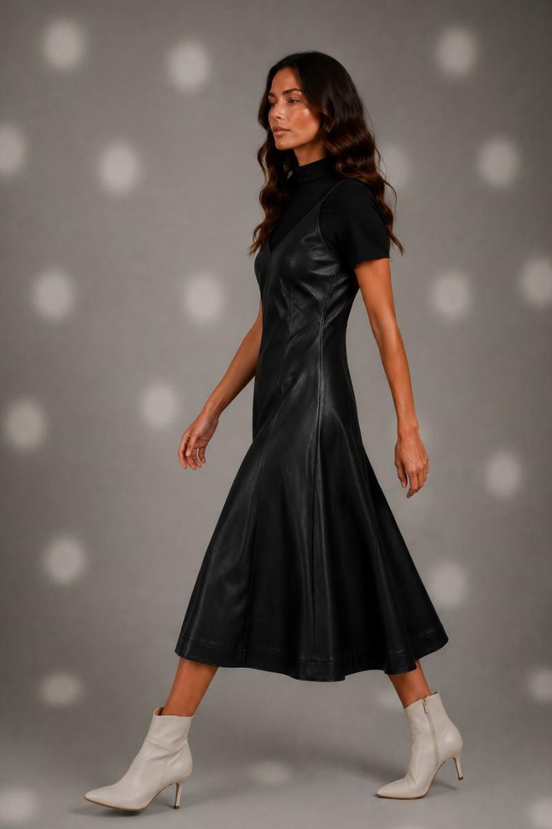 Faux Leather Slip Midi Dress With Adjustable Straps