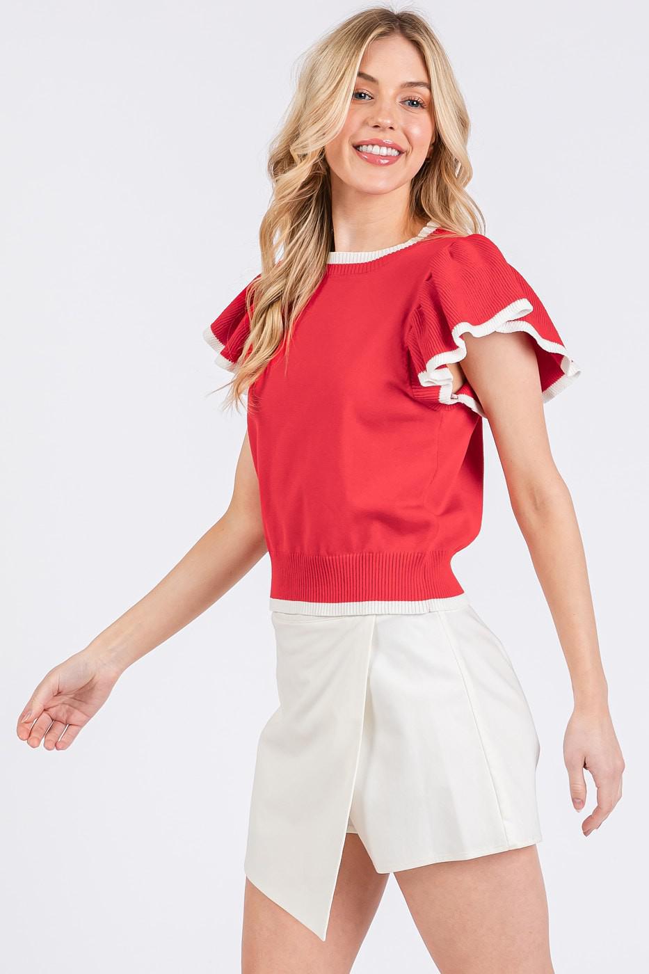 Sweater Knit Ruffle Crop Top