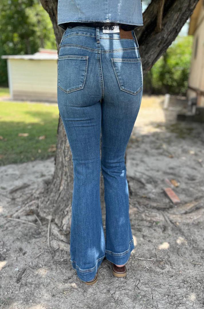 Judy Blue HW Petite Flare Double Button Jeans