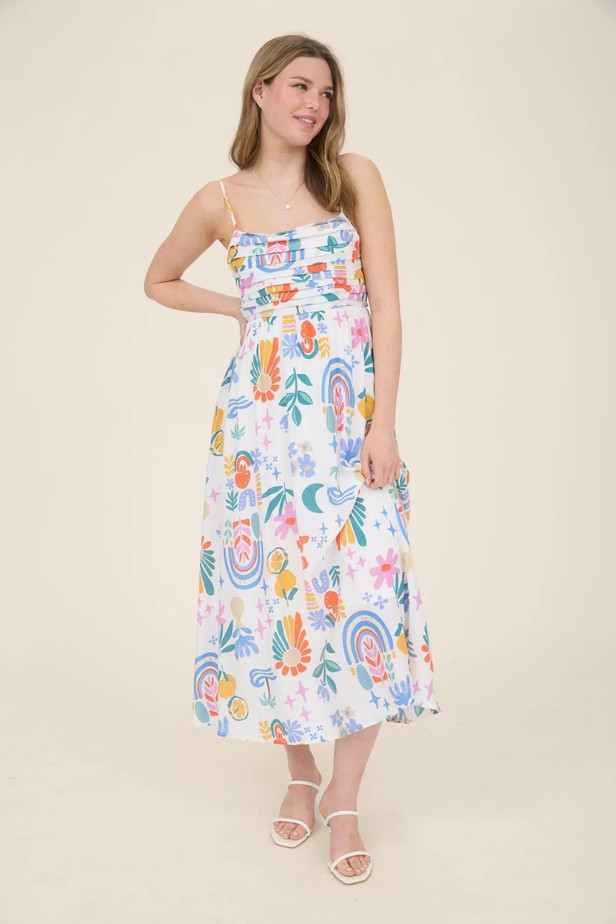 SUMMER PLEATED BACK BOW MIDI DRESS