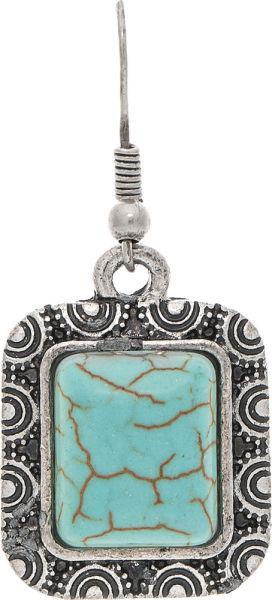 Silver Blue Deco Edge Square Earring