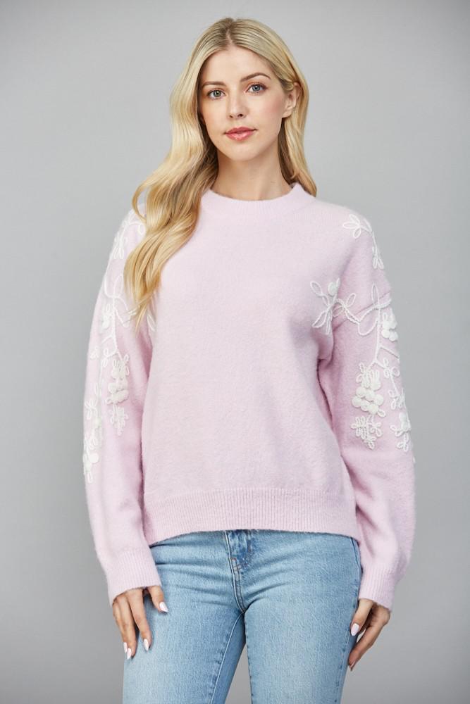 Floral Embroidered Lavender Knit Sweater