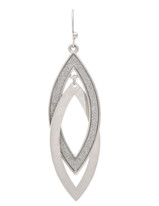 Silver Sparkle Texture Double Ellipse Earring