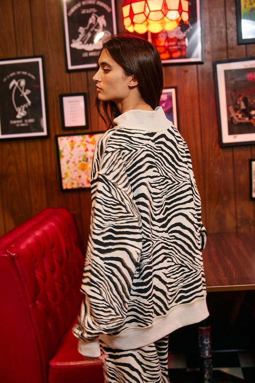 Zebra-Patterned Mock-Neck Sweatshirt
