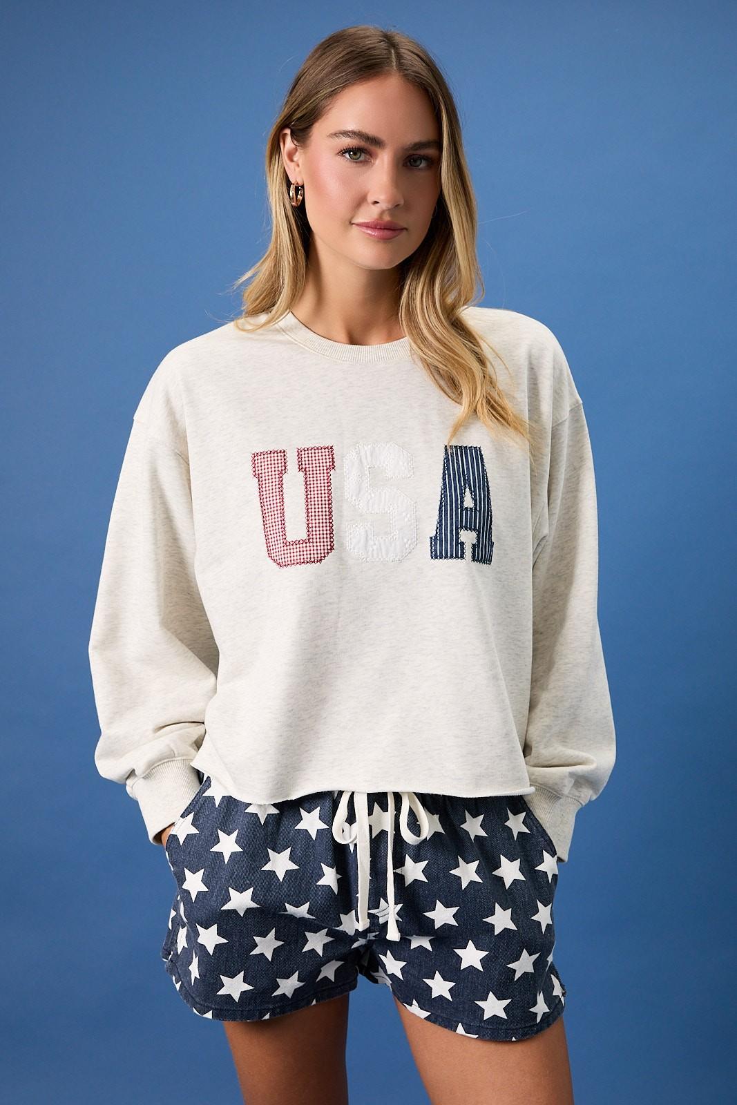 Crew Neck Long Sleeve "USA" Novelty Sweatshirt